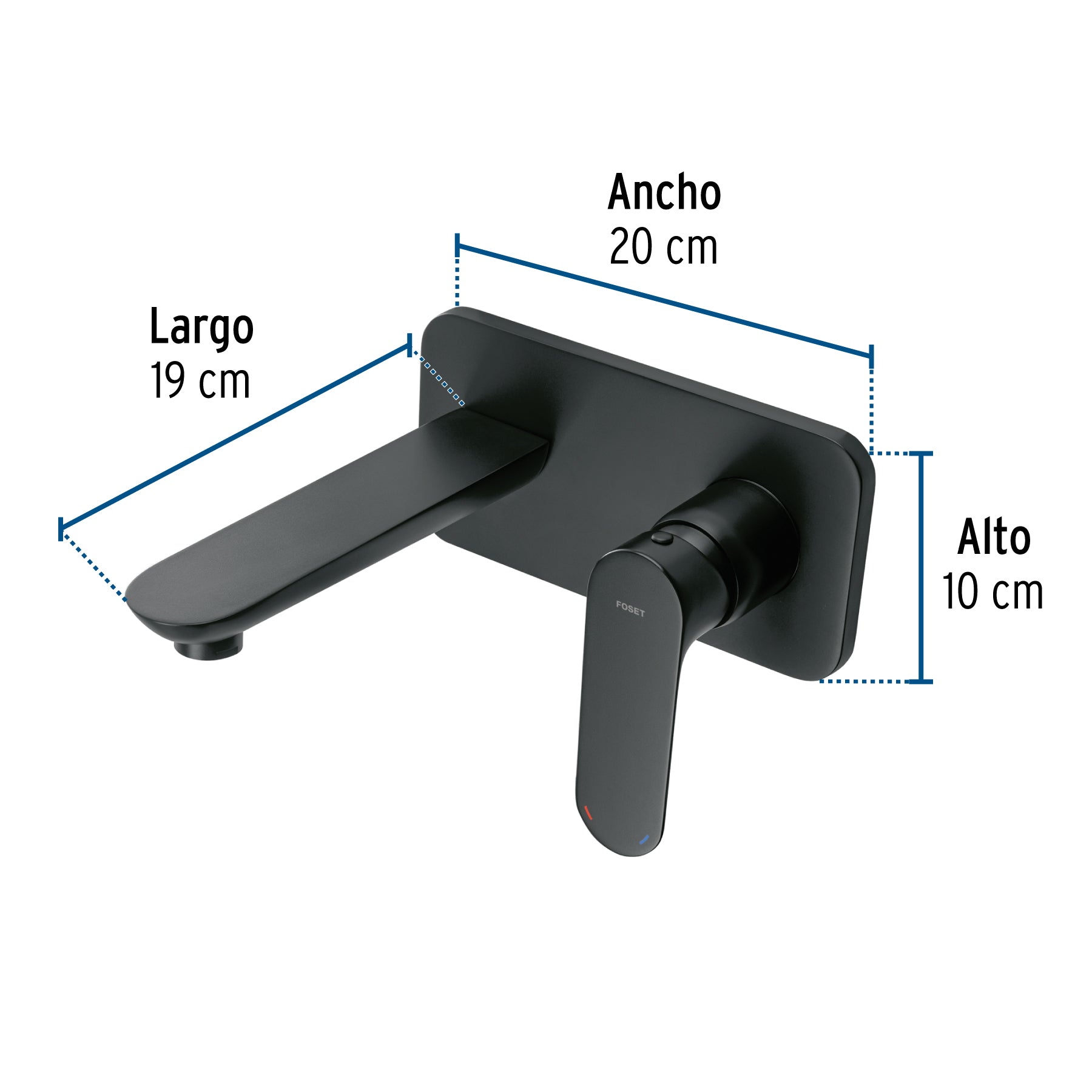 Monomando a pared para lavabo, negro, FOSET RIVIERA