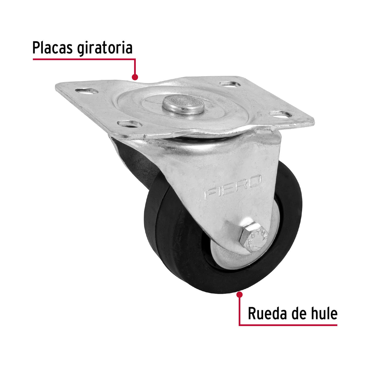 Rodaja hule 3', placa giratoria c/balero, carga 60kg, FIERO 3', 60kg