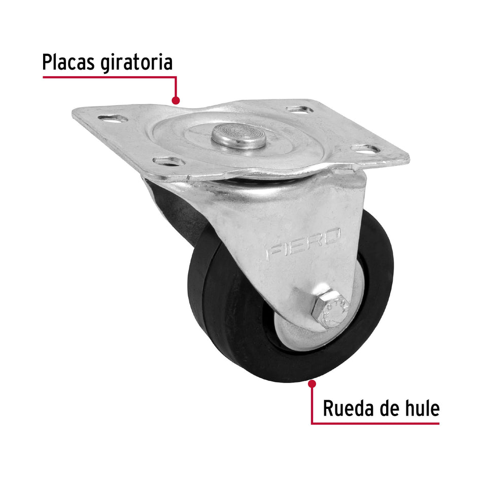 Rodaja hule 3', placa giratoria c/balero, carga 60kg, FIERO 3', 60kg