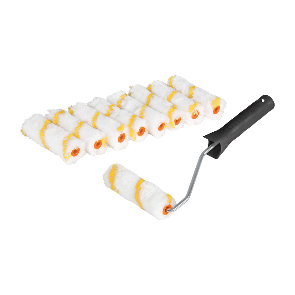 Kit de maneral y 9 mini rodillos de 4" de poliester Truper