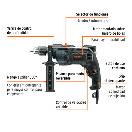 Rotomartillo 1/2', 800W, TRUPER INDUSTRIAL