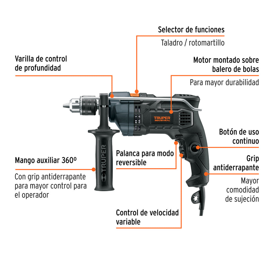 Rotomartillo 1/2', 800W, TRUPER INDUSTRIAL