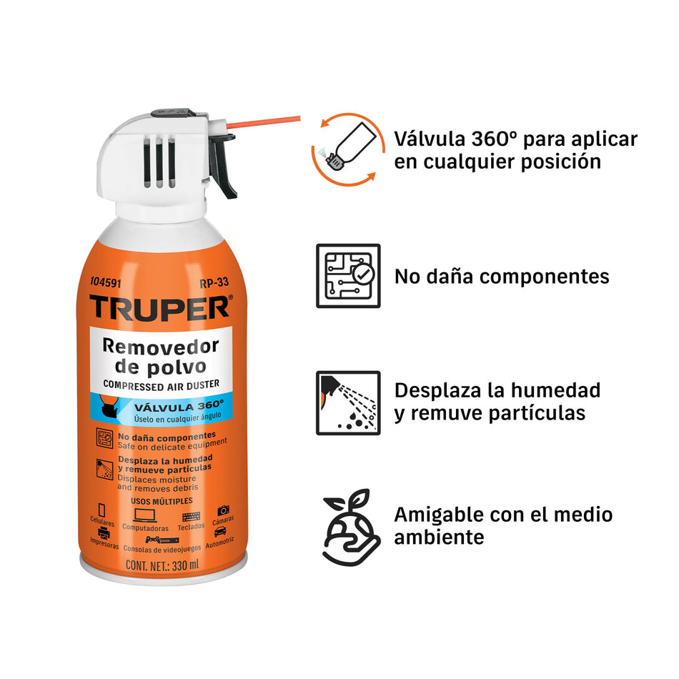 Removedor de polvo (aire comprimido) de 330 ml, TRUPER