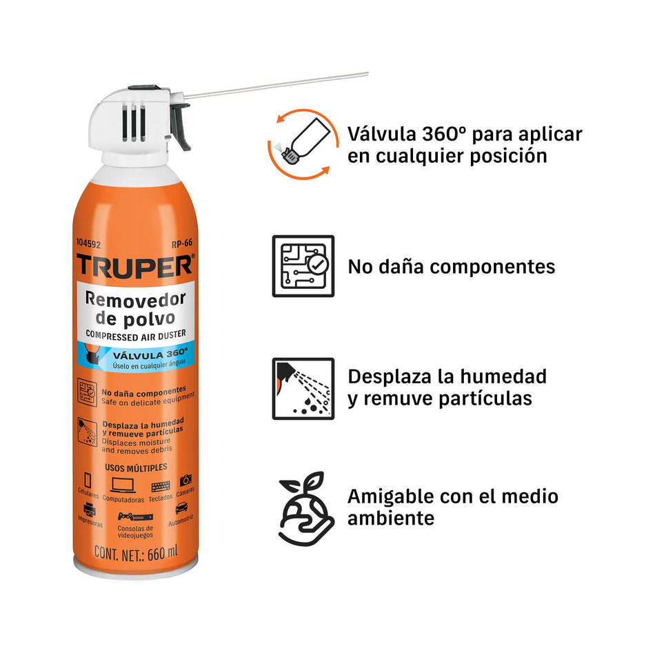 Removedor de polvo (aire comprimido) de 660 ml, TRUPER