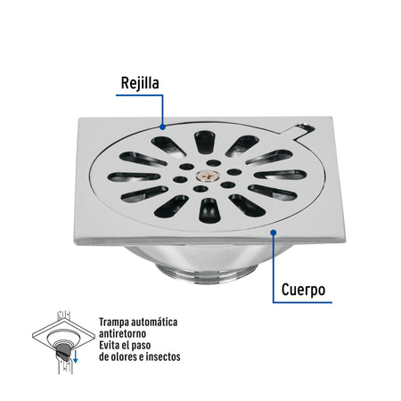 Resumidero cuadrado 4 x 4" laton cromo FOSET AQUA 4 x 4"
