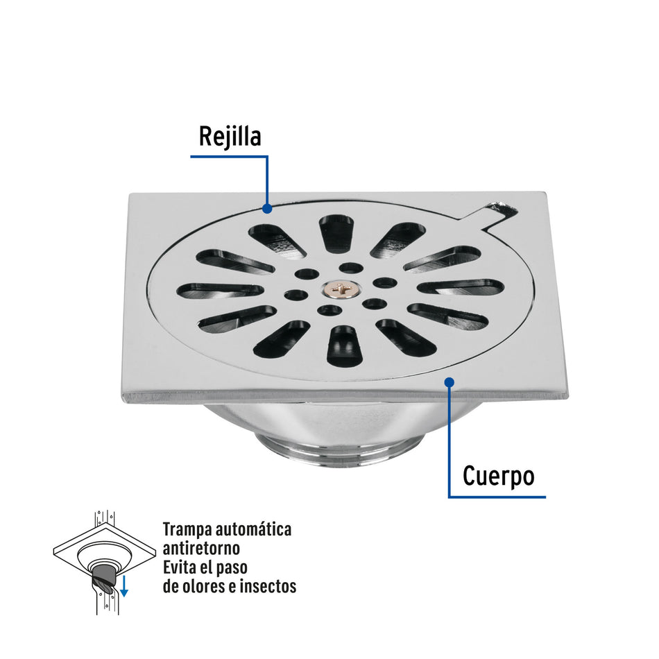 Resumidero cuadrado 4 x 4" laton cromo FOSET AQUA 4 x 4"