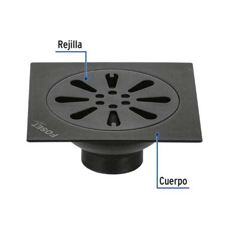 Resumidero cuadrado 4' x 4', acero inoxidable, negro, gota