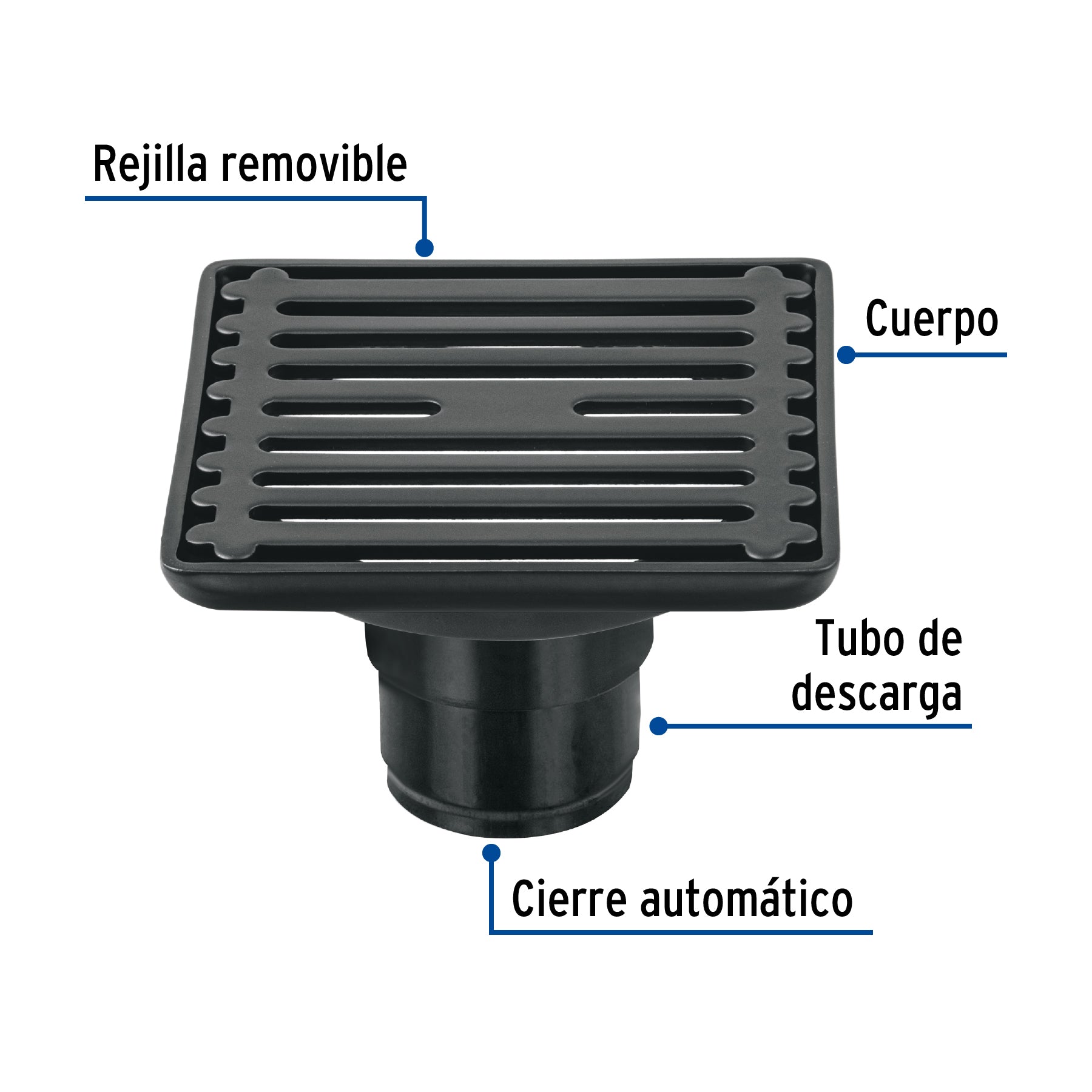 Resumidero cuadrado 4' x 4', acero inoxidable, negro, AQUA