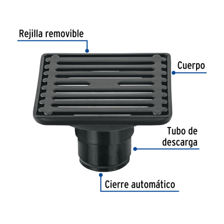 Resumidero cuadrado 4' x 4', acero inoxidable, negro, AQUA