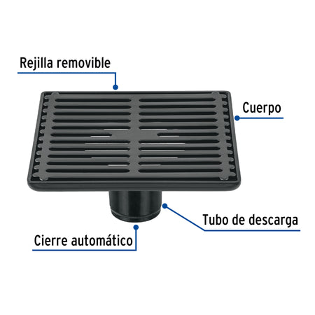 Resumidero cuadrado 6' x 6', acero inoxidable, negro, AQUA