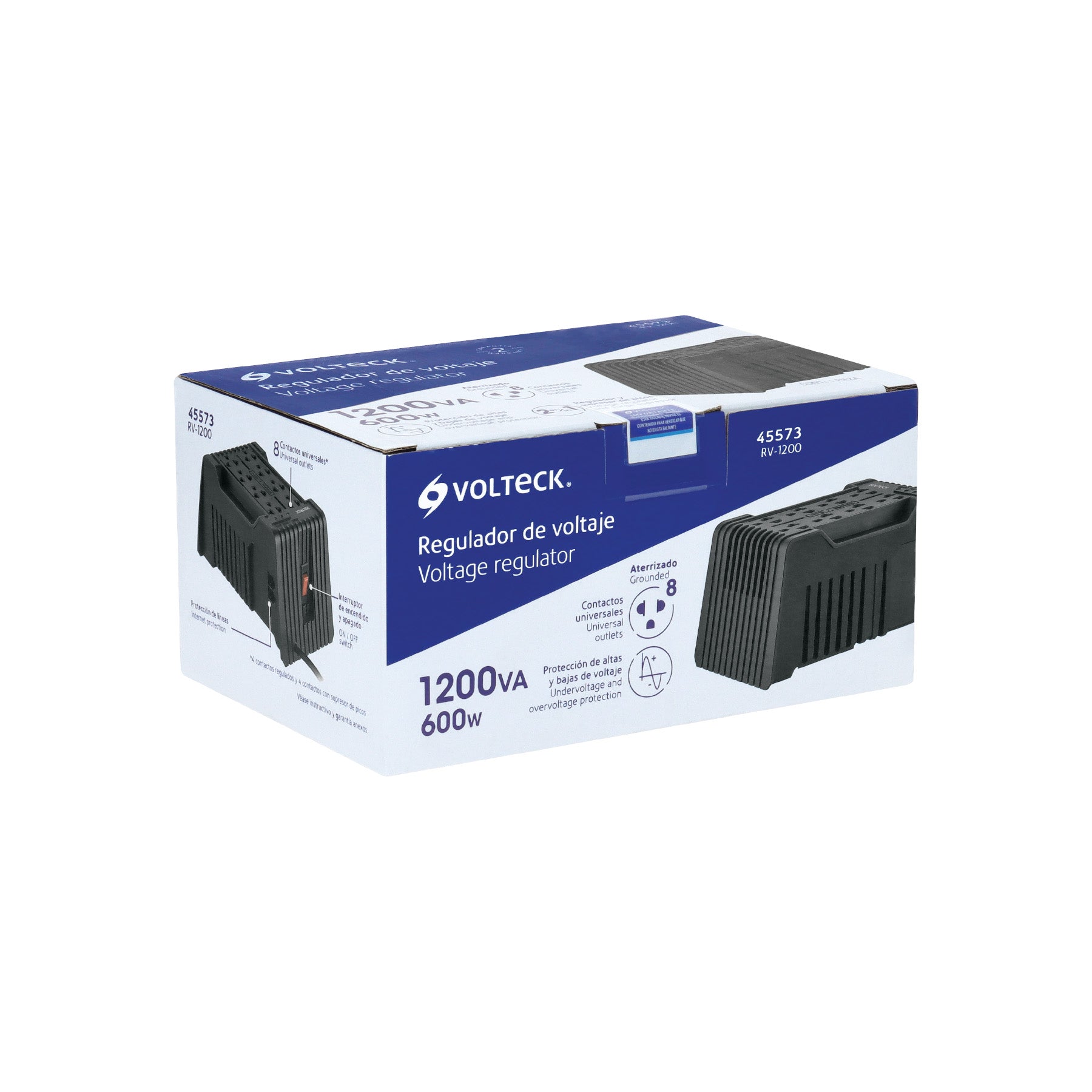 Regulador de voltaje de 1200 VA / 600 W 8 contactos Volteck