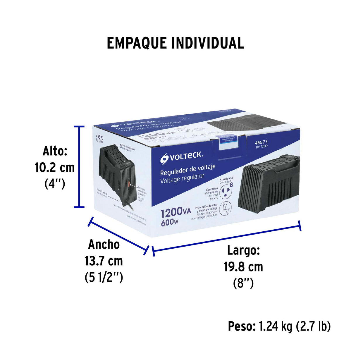 Regulador de voltaje de 1200 VA / 600 W 8 contactos Volteck