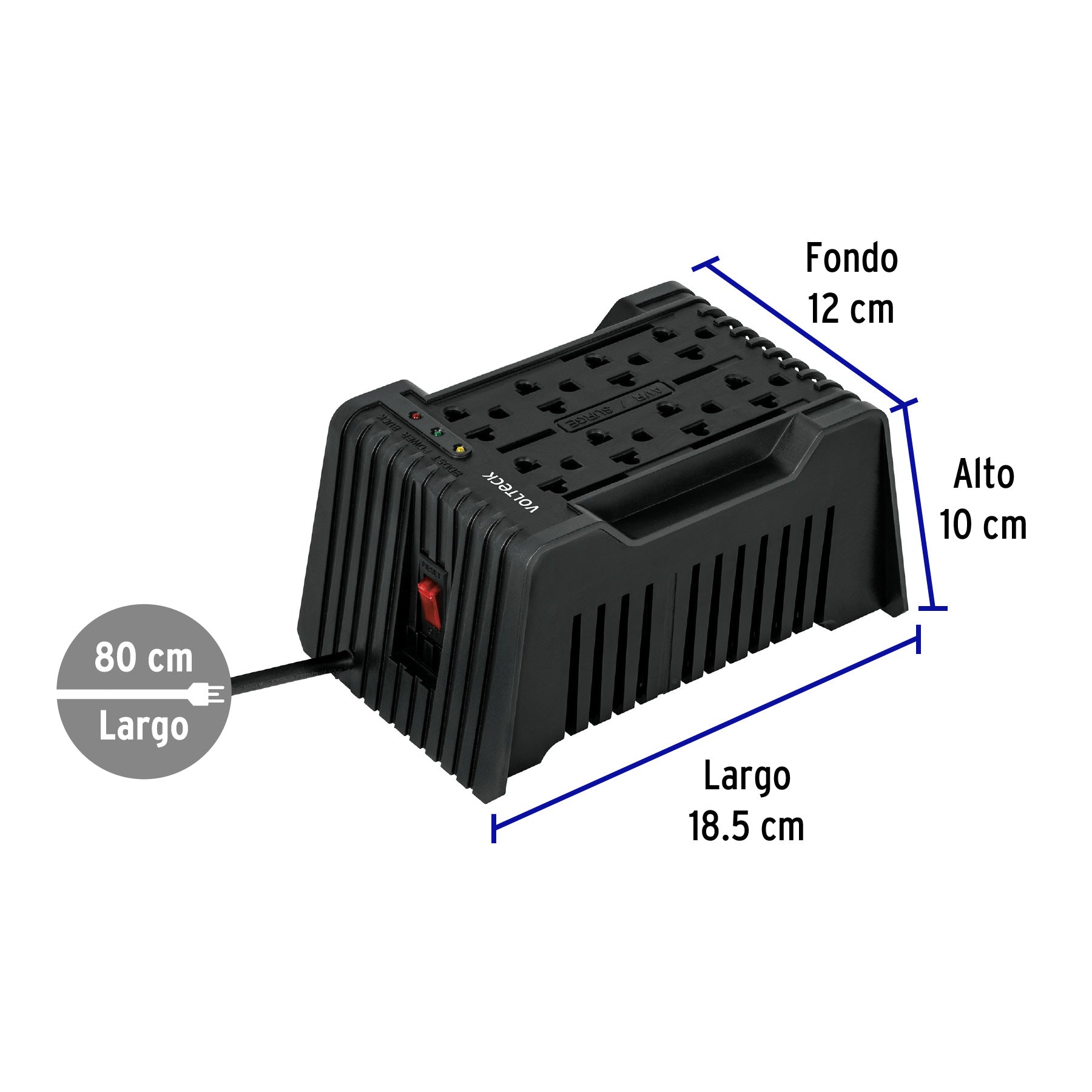 Regulador de voltaje de 1200 VA / 600 W 8 contactos Volteck
