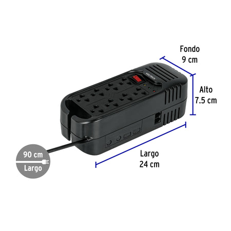 Regulador de voltaje de 1600 VA / 800 W 8 contactos Volteck
