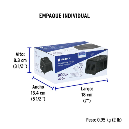 Regulador de voltaje de 800 VA / 400 W 4 contactos Volteck