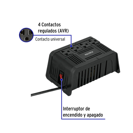 Regulador de voltaje de 800 VA / 400 W 4 contactos Volteck