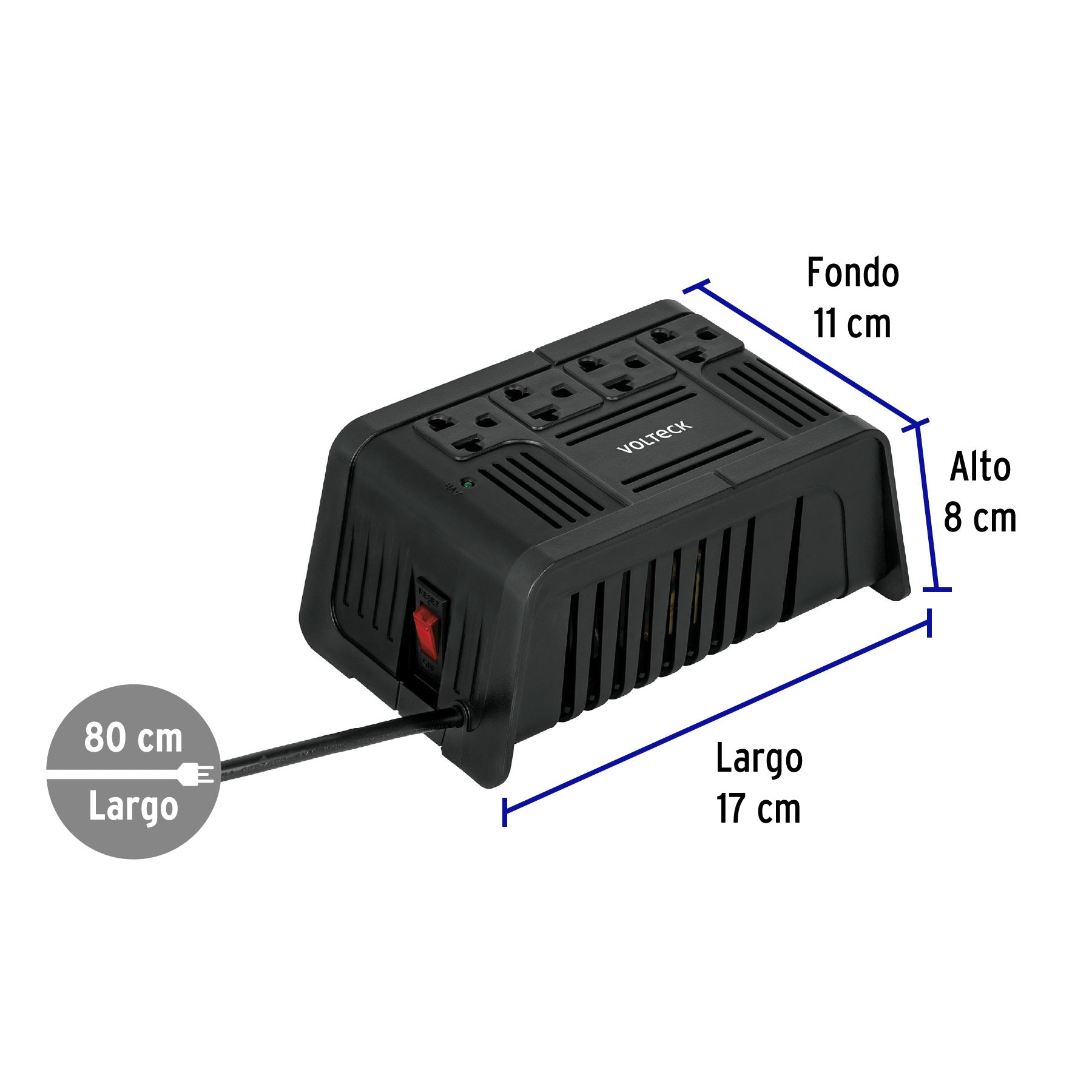Regulador de voltaje de 800 VA / 400 W 4 contactos Volteck