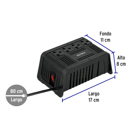 Regulador de voltaje de 800 VA / 400 W 4 contactos Volteck