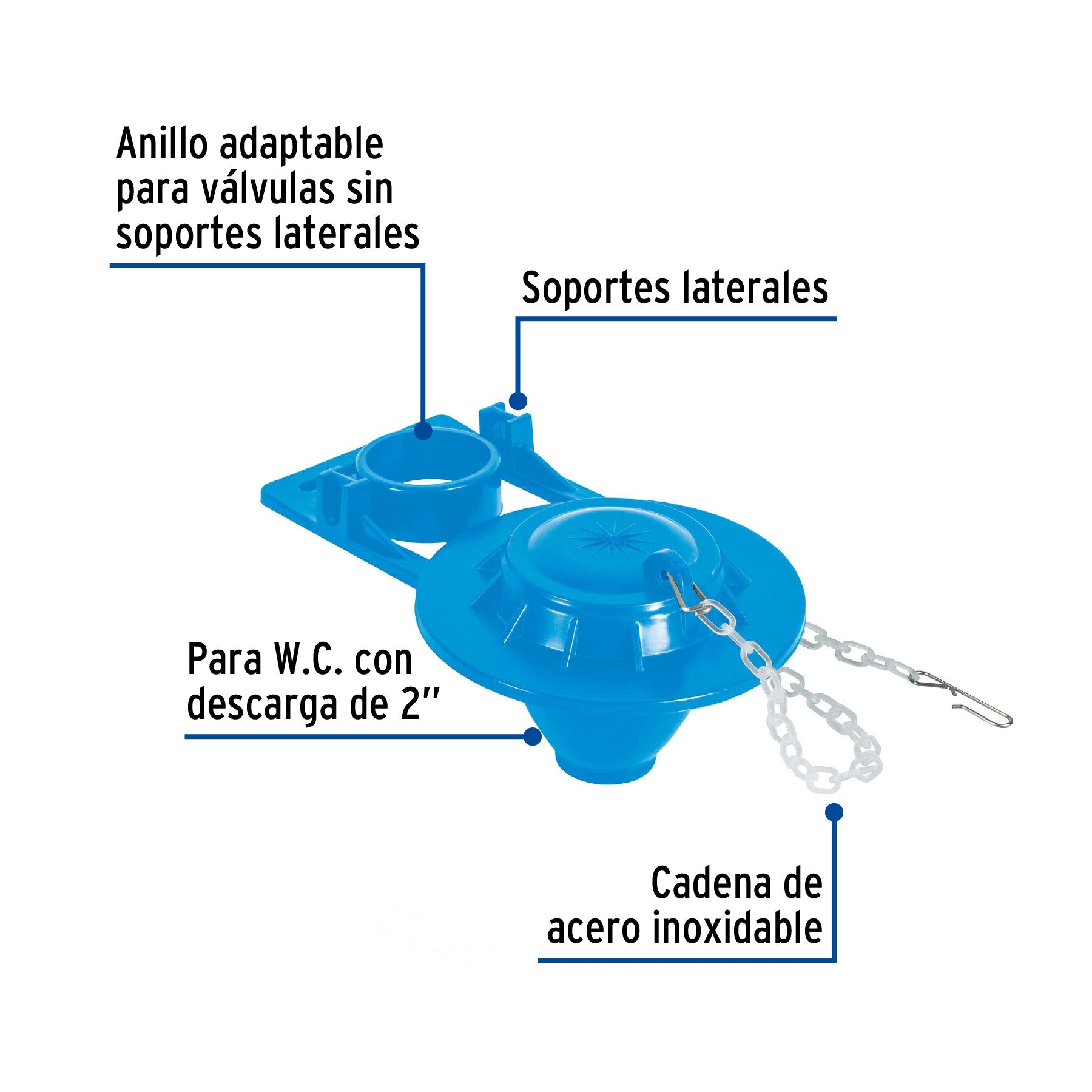 Sapo 2' para WC, PVC, azul, cadena plástica, FOSET 2', azul