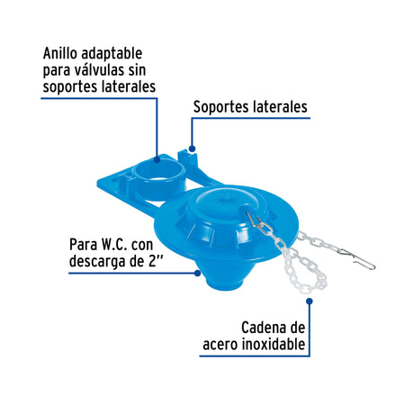 Sapo 2' para WC, PVC, azul, cadena plástica, FOSET 2', azul