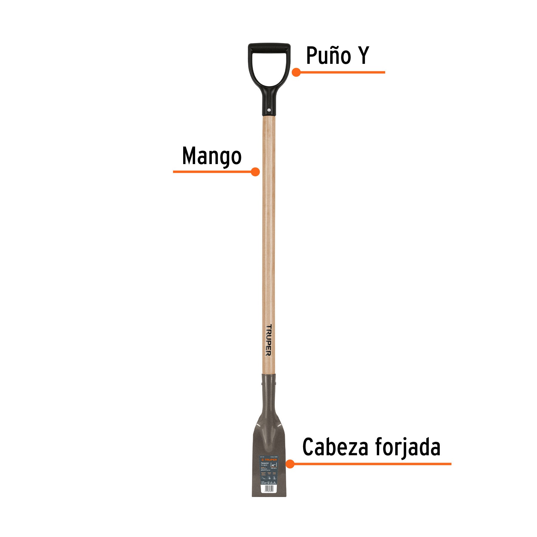 Raspador forjado de 4', puño 'Y', mango de 42', Truper 4', 42'