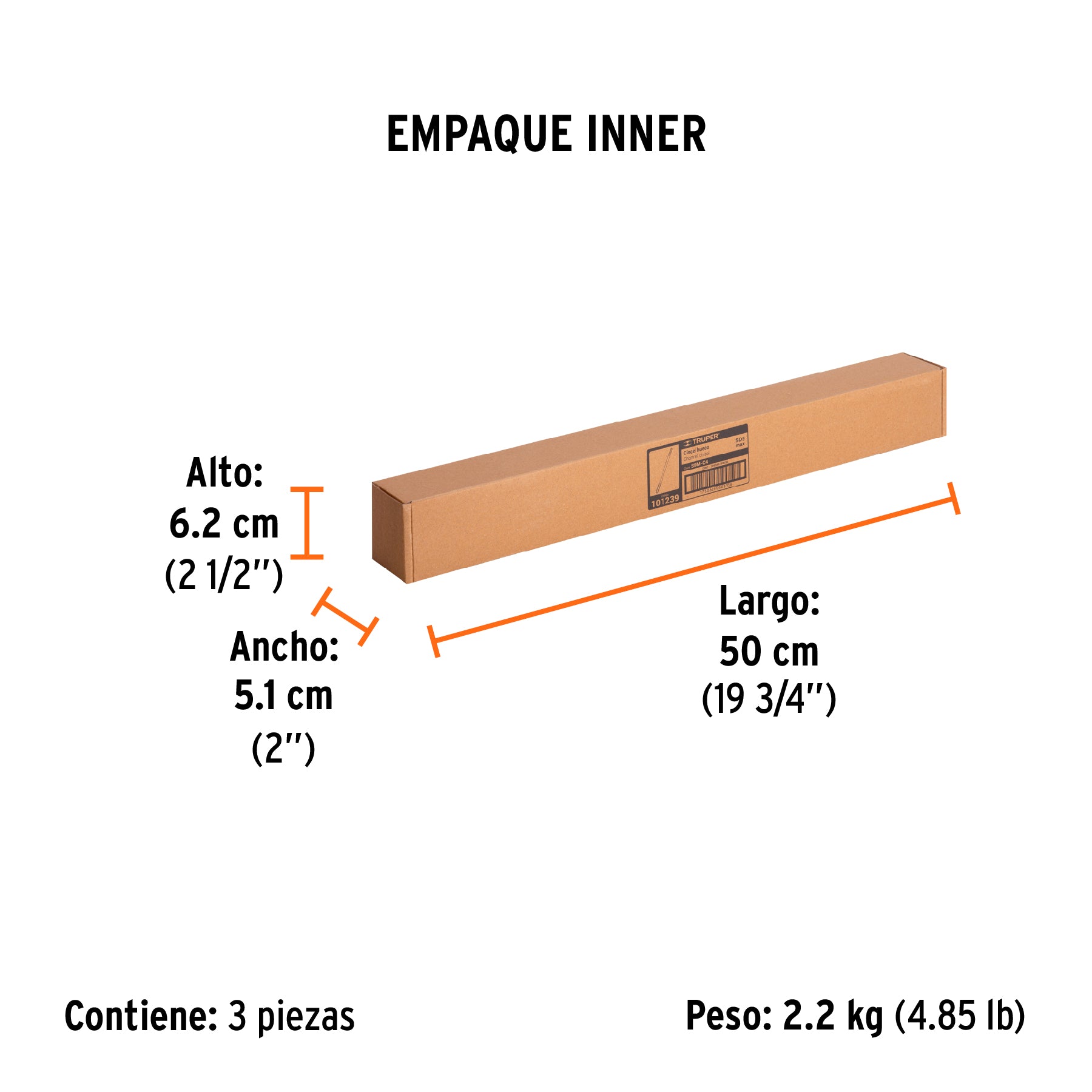 Cincel hueco para acanalado SDS max 7/8" x 16" Truper