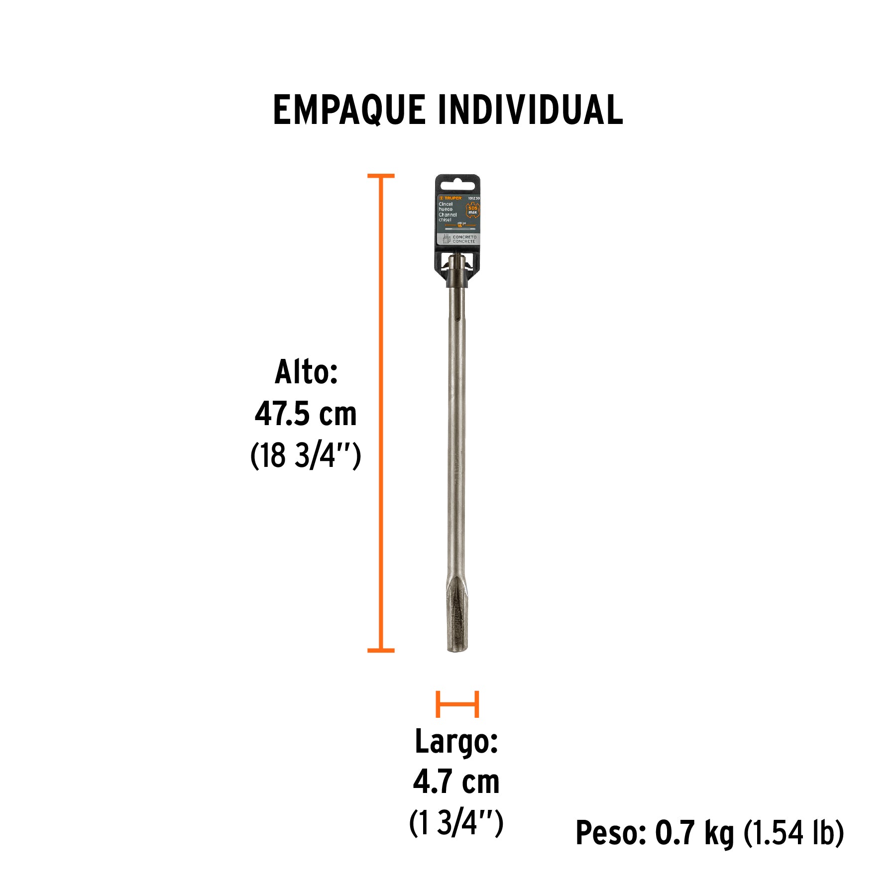 Cincel hueco para acanalado SDS max 7/8" x 16" Truper