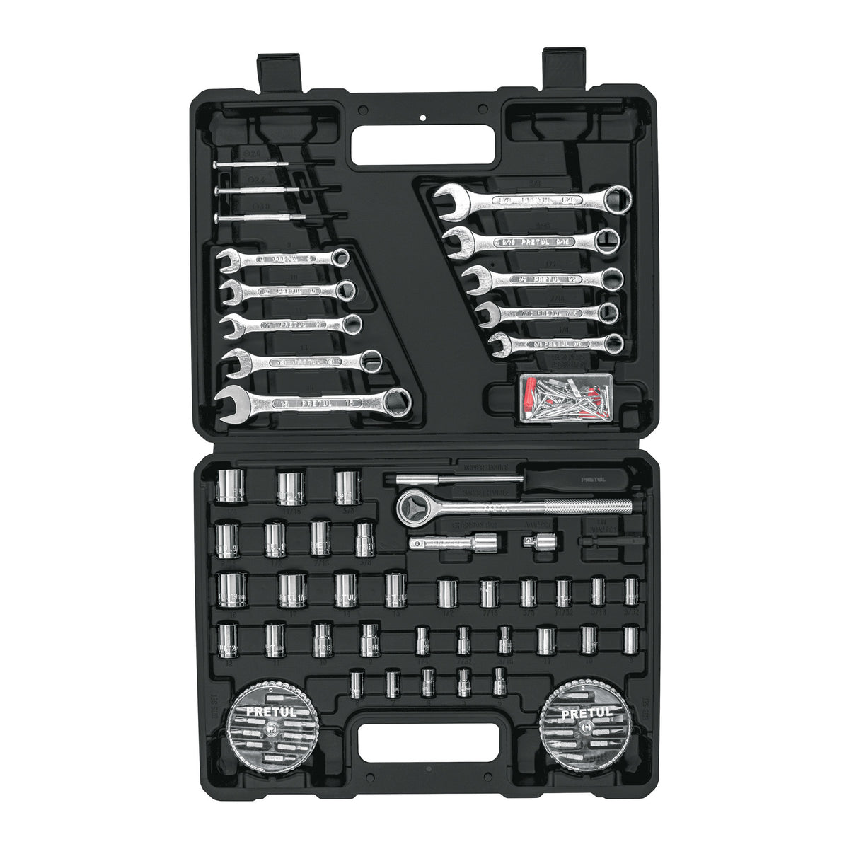 Juego de 71 herramientas 1/4" y 3/8" para mecanico Pretul