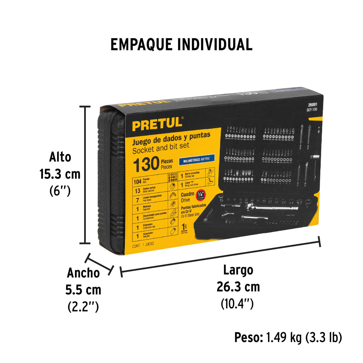 Juego de 130 herramientas 1/4" para mecanico Pretul