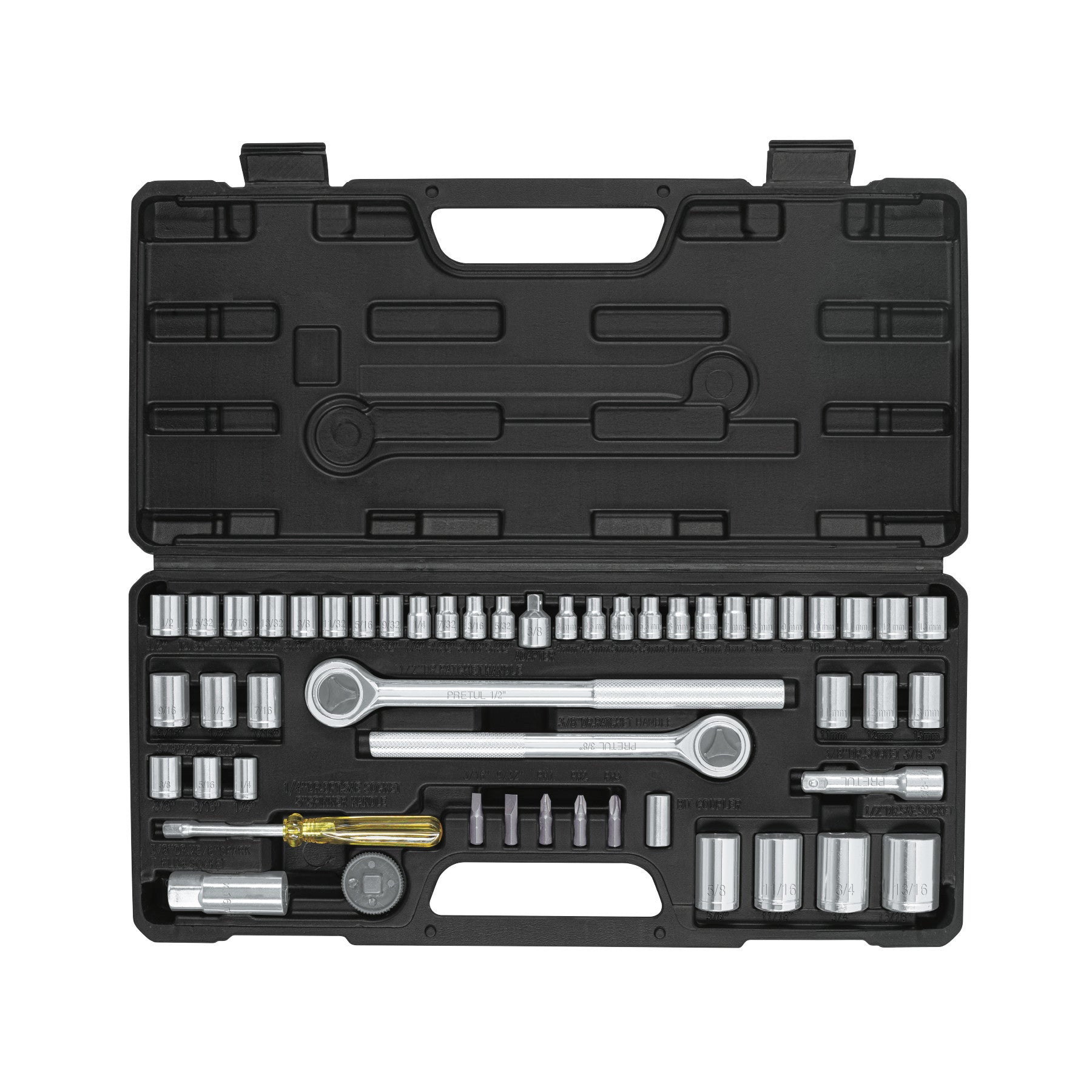 Juego 51 herramientas 1/4" 3/8" y 1/2" p/mecanico Pretul