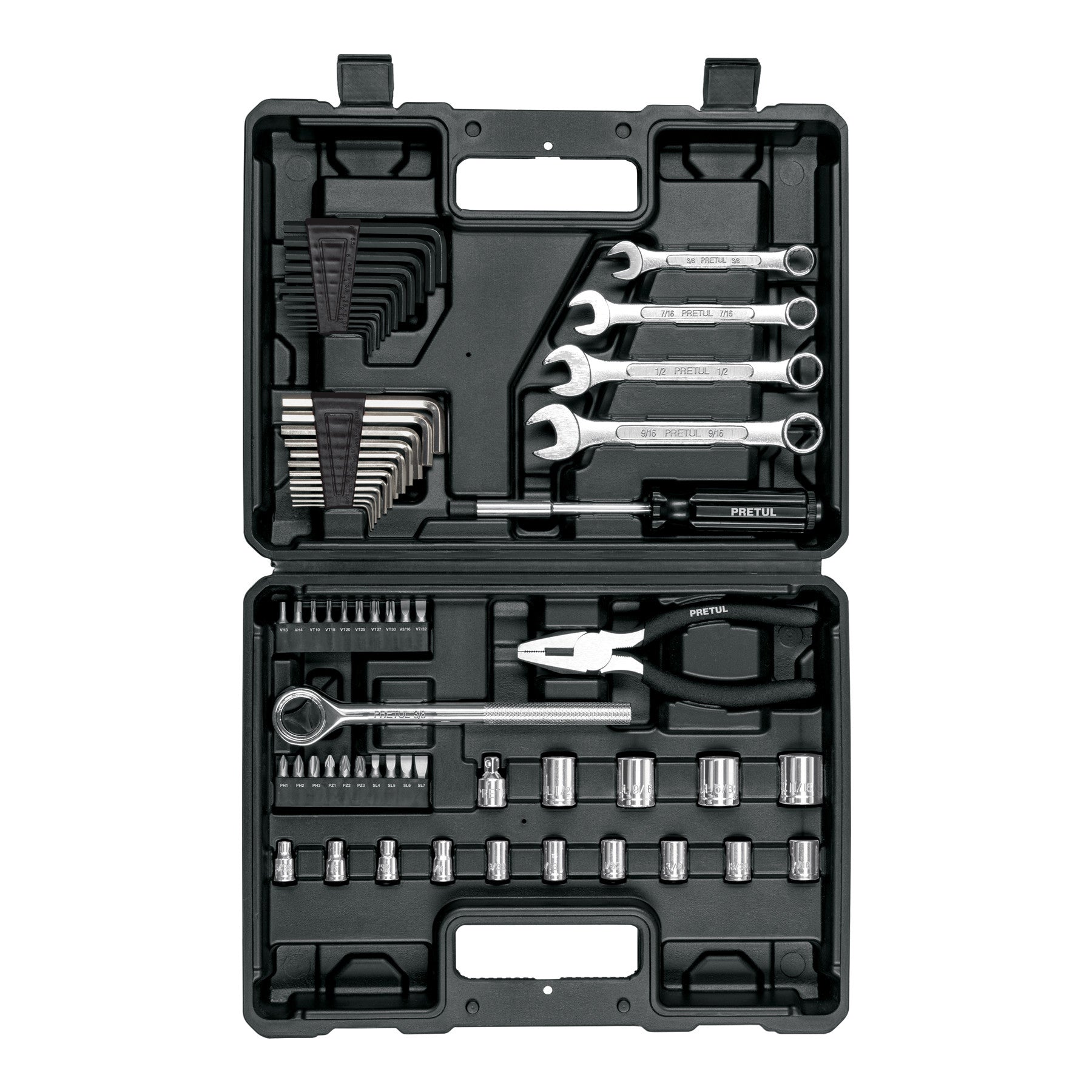 Juego de 66 herramientas 1/4' y 3/8' para mecánico, Pretul
