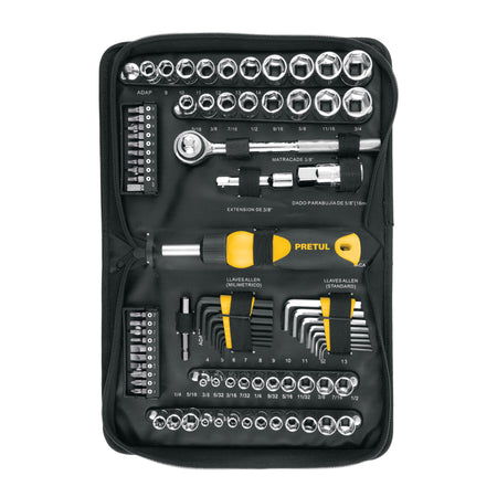 Juego de 83 herramientas 1/4" y 3/8" para mecanico Pretul