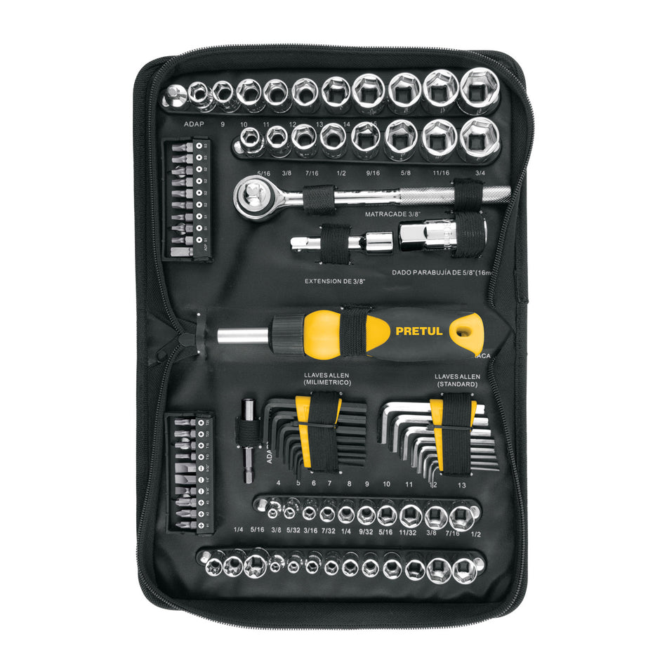 Juego de 83 herramientas 1/4" y 3/8" para mecanico Pretul