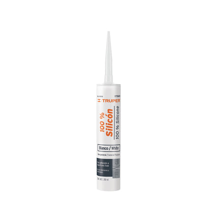 Sellador blanco 100% silicón de 280 ml, Truper 280 ml, blanco