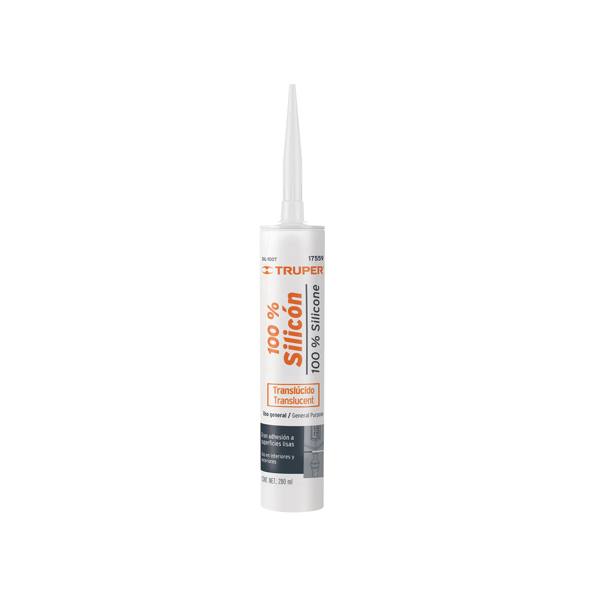 Sellador transparente 100% silicón de 280 ml, Truper