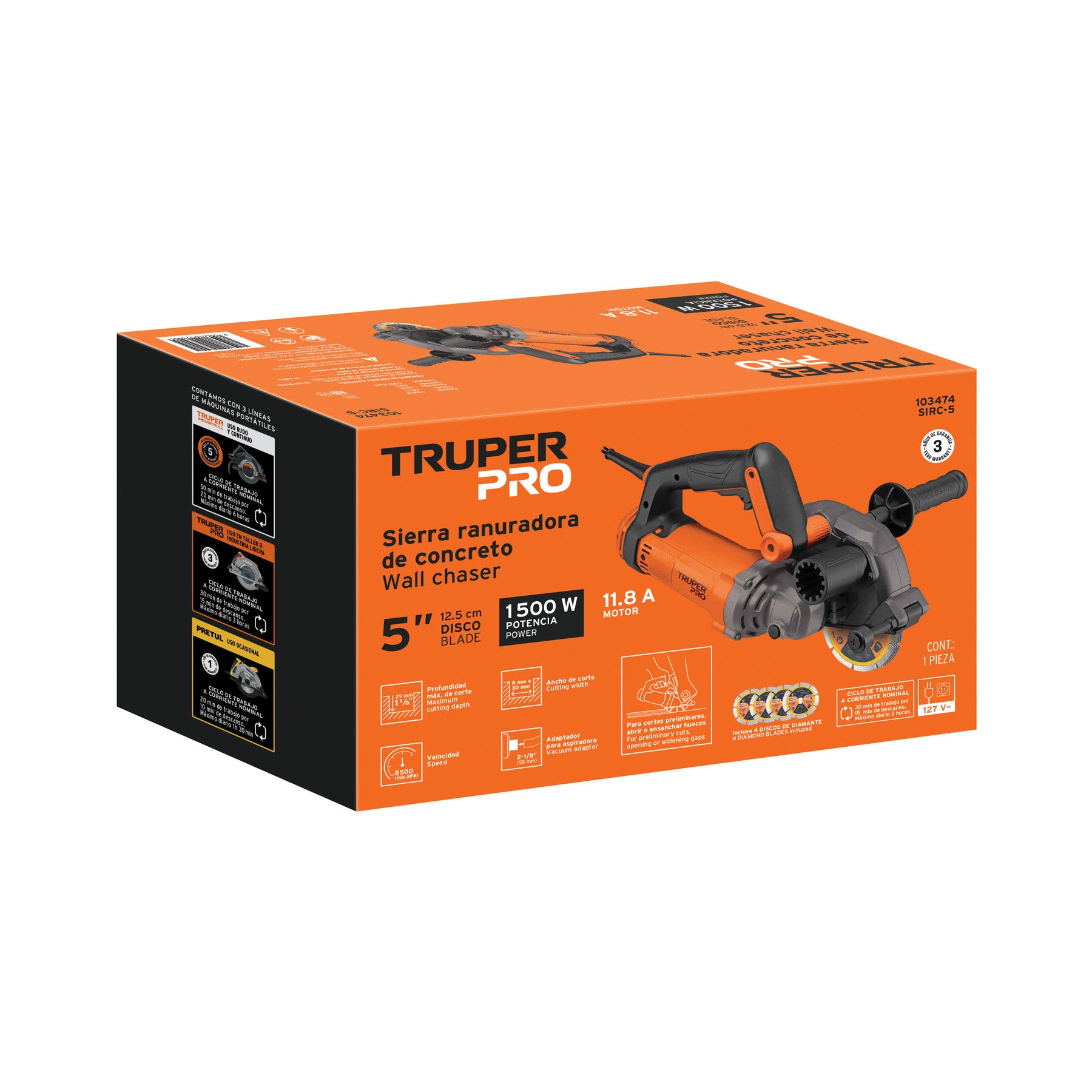 Sierra ranuradora de concreto 5', 1500 W, TRUPER PRO