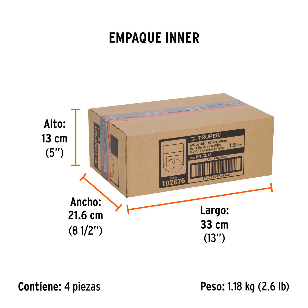 Bolsa con 100 anclas de 1.5 mm, para nivelación de azulejos