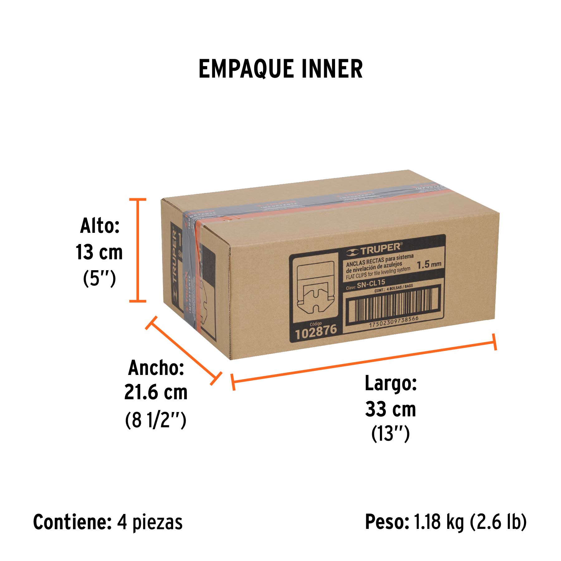 Bolsa con 100 anclas de 1.5 mm, para nivelación de azulejos