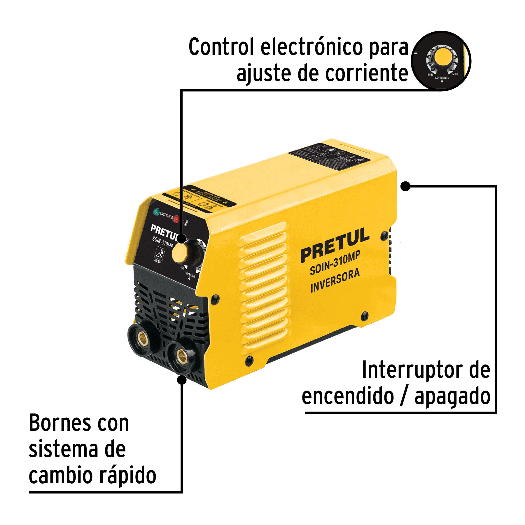 Mini soldadora inversora 100A, 127V, PRETUL