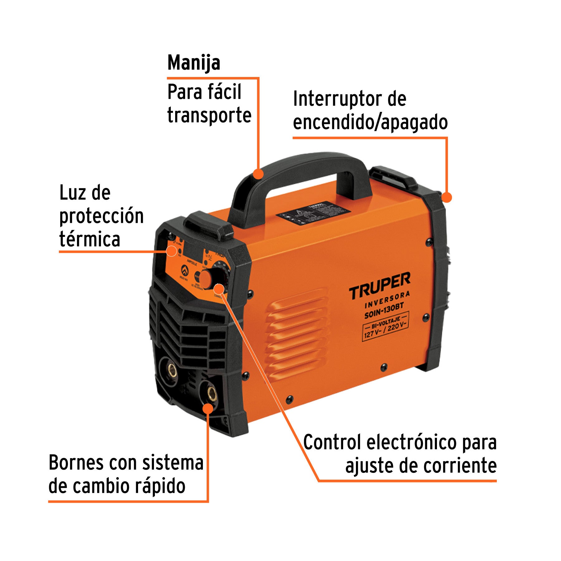 Soldadora inversora, 130A, Bi-voltaje 127/220V, PRETUL 130A, 127/220V