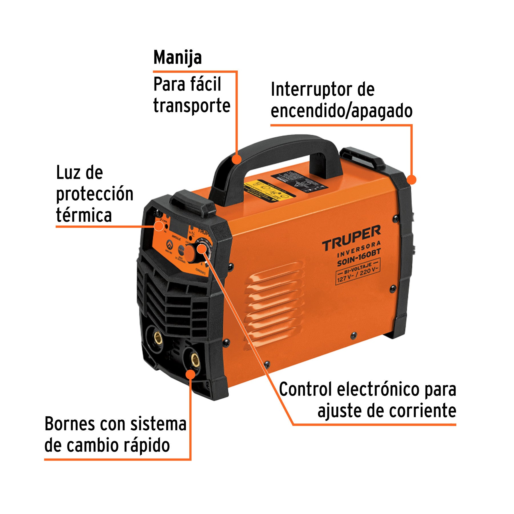 Soldadora inversora 160A, Bi-voltaje 127/220V, TRUPER 160A, 127/220V