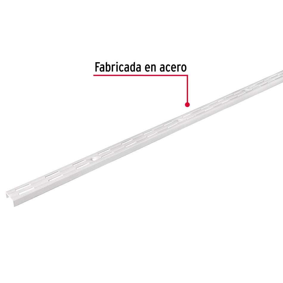 Cremallera doble blanca para ménsulas planas, 1m, FIERO 1m, blanca