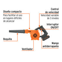 Sopladora para taller 20V 1 bateria 2Ah TRUPER PRO