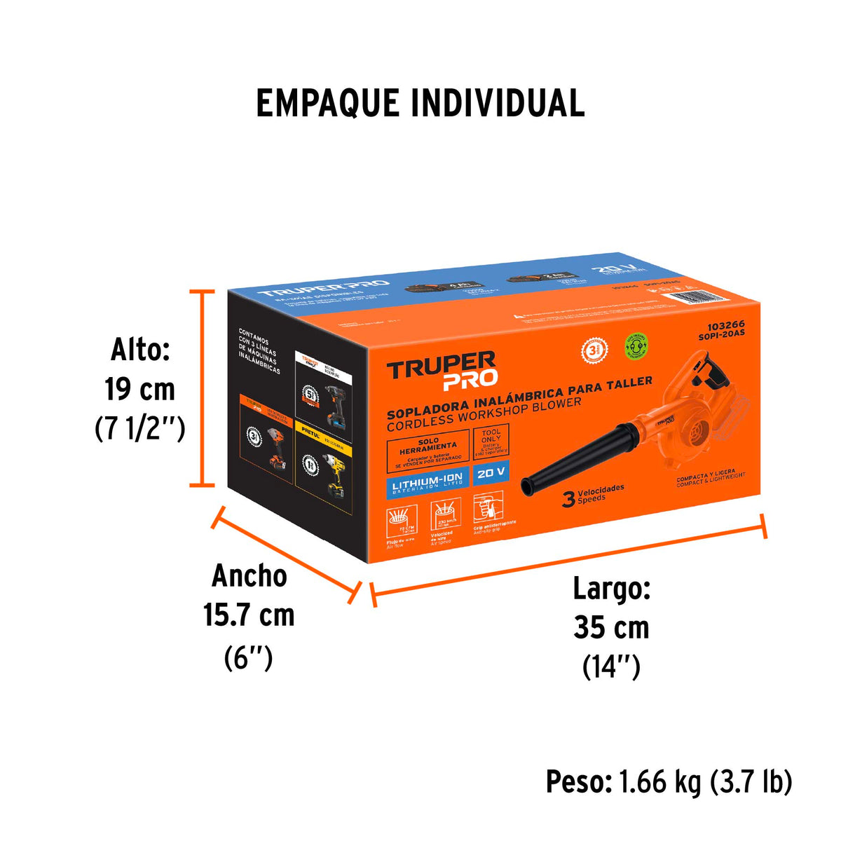 Sopladora para taller 20V sin accesorios TRUPER PRO