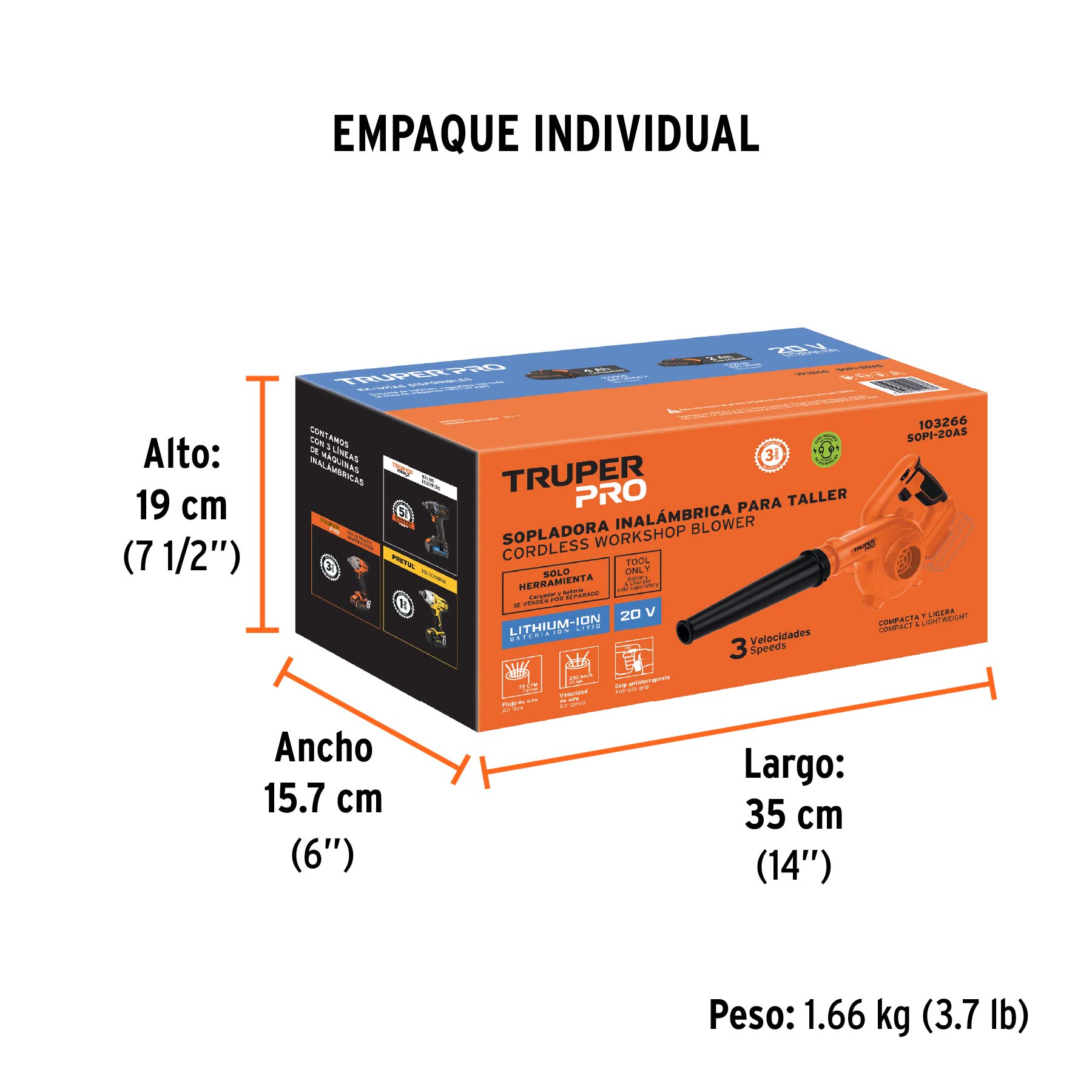 Sopladora para taller 20V sin accesorios TRUPER PRO