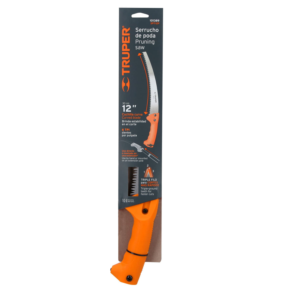 Serrucho de poda 12',hoja curva,6 DPP,mango plástico, TRUPER
