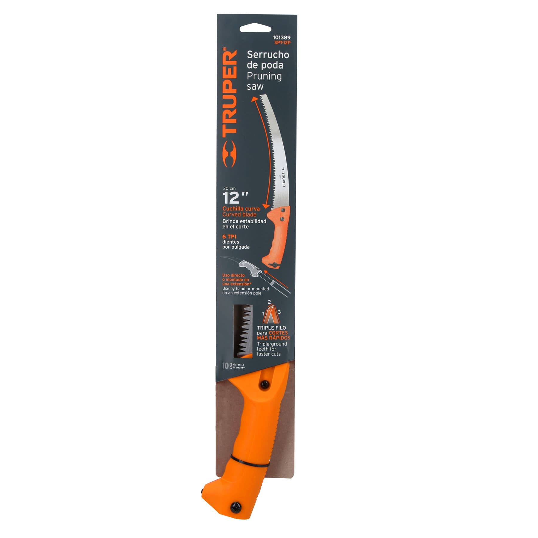 Serrucho de poda 12',hoja curva,6 DPP,mango plástico, TRUPER
