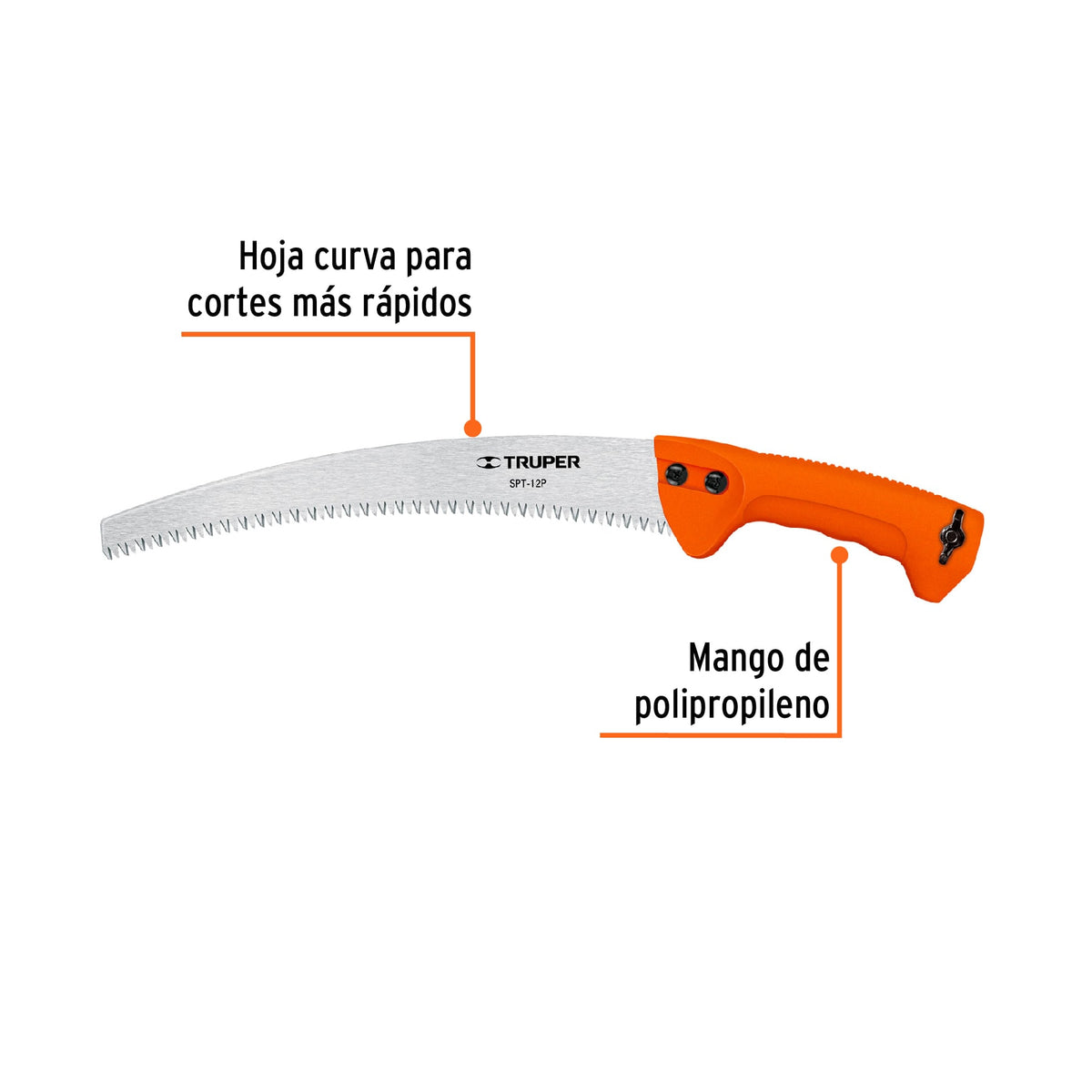 Serrucho de poda 12',hoja curva,6 DPP,mango plástico, TRUPER