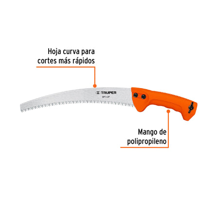 Serrucho de poda 12',hoja curva,6 DPP,mango plástico, TRUPER