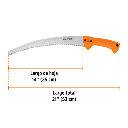 Serrucho de poda 14',hoja curva,6 DPP,mango plástico, TRUPER